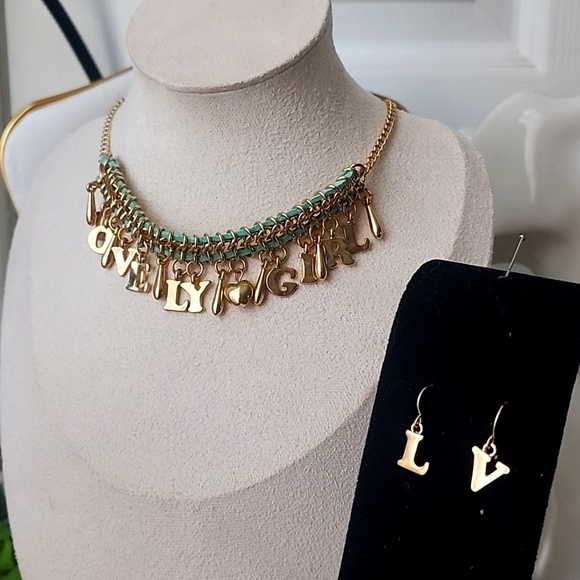 Gold Chain Lovely Girl Choker Necklace Earrings Set - Picture 3 of 5